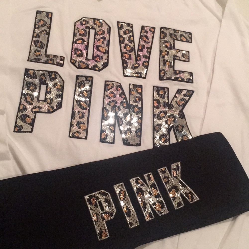 VS Pink Bling leopard logo legging & Tee outfit - Picture 4 of 5
